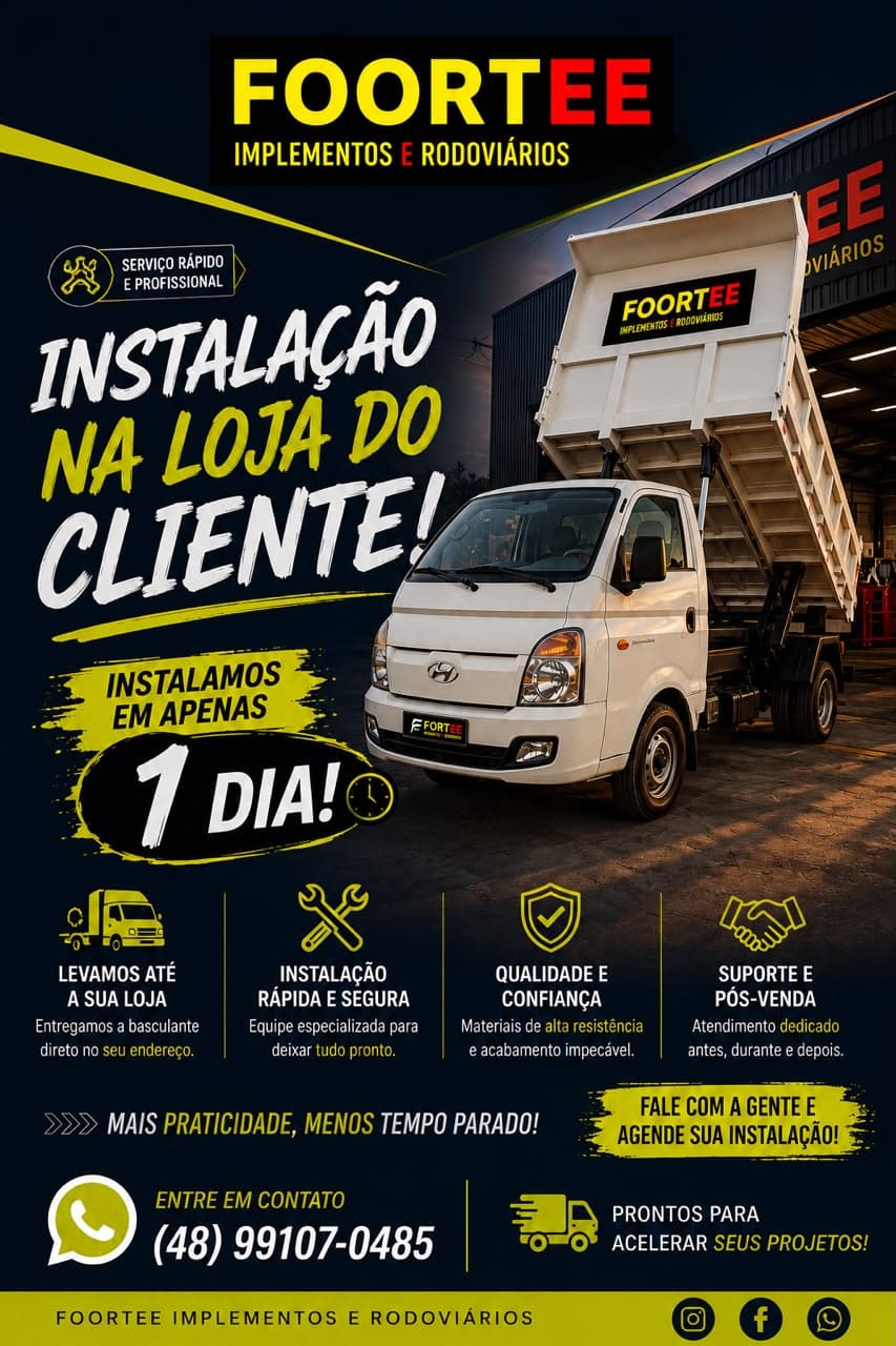 Instalação de caçamba basculante Foortee na loja do cliente em apenas 1 dia